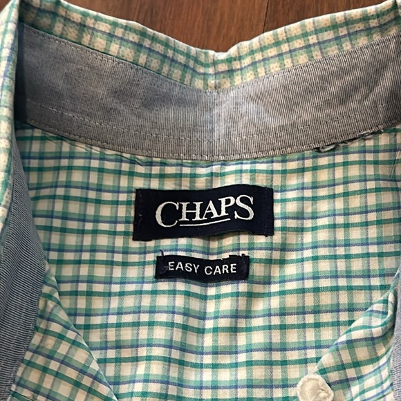 Chaps Green Blue White Plaid Button Down Short Sleeve Dress Casual Shirt Size XL - Picture 5 of 11